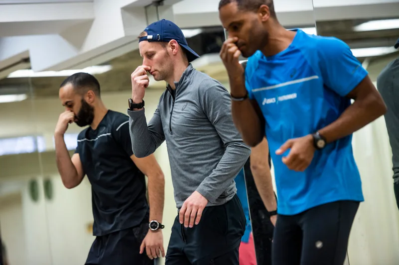 Chevy Rough teaching nasal breathing drills to runners